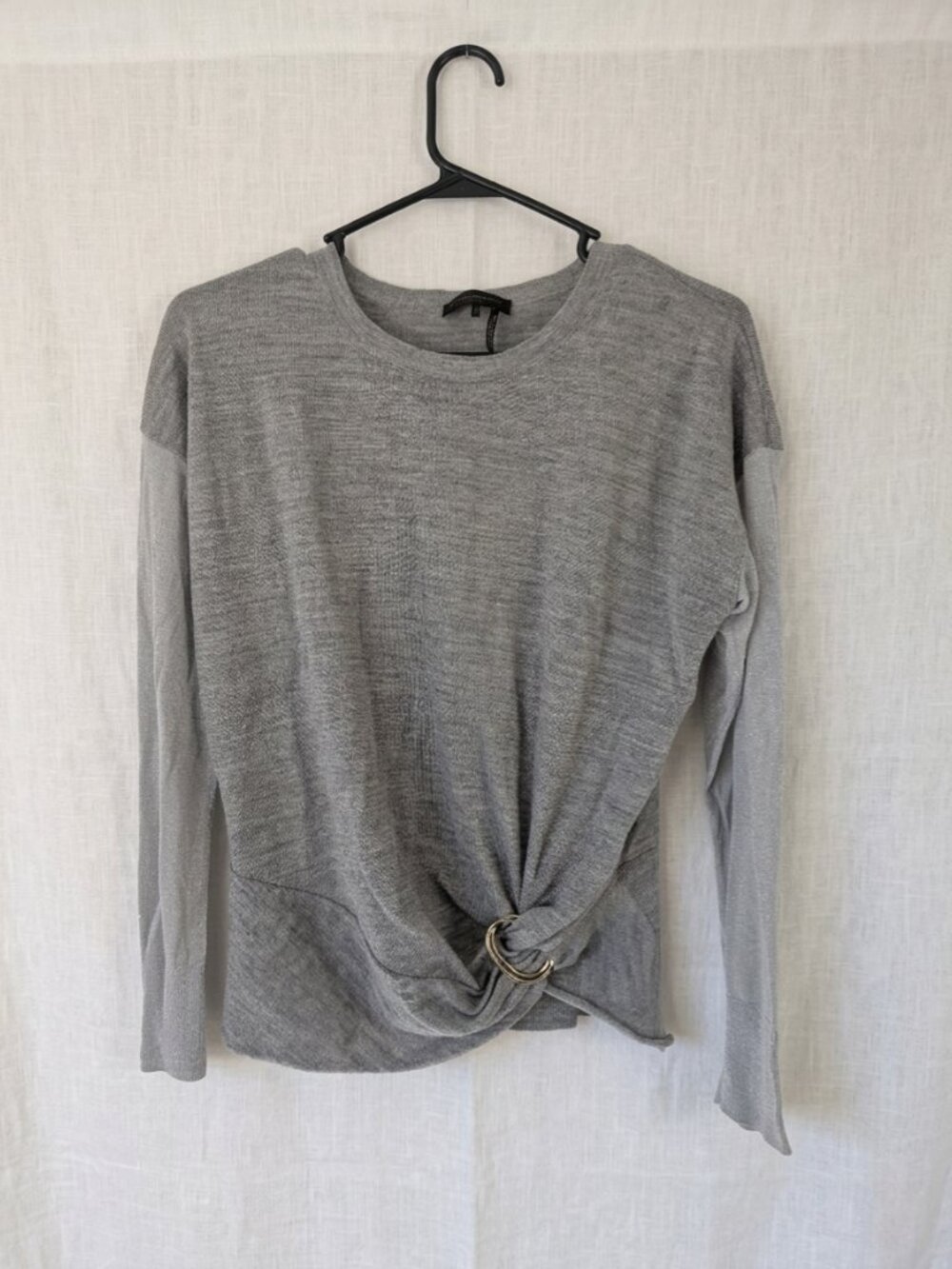 Donna Karan Gray Metallic Knit Wool Blend Lightweight Sweater, Size Large